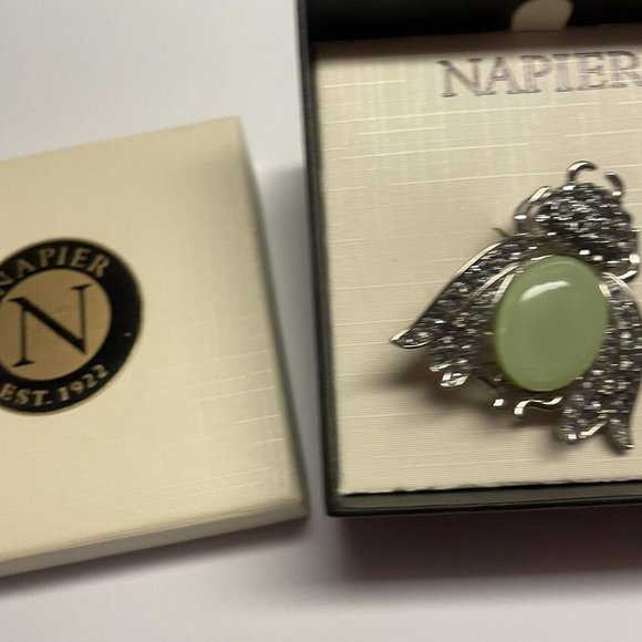 Napier Costume Jewelry Brooch Silver Tone Green Beetle Bug Rhinestone Insect - Picture 11 of 11